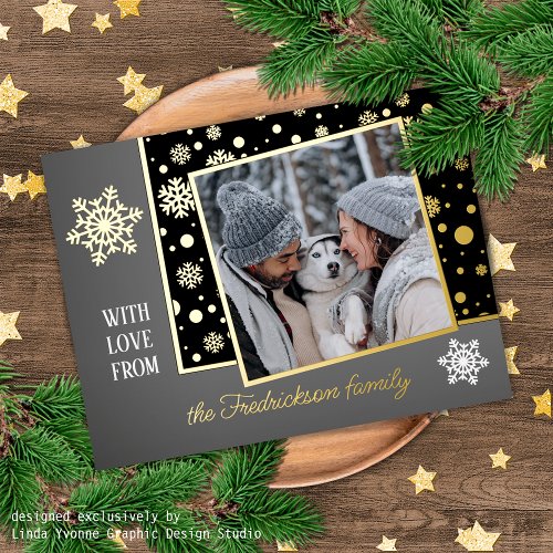 Classic Modern Love Seasons Greetings Gold Foil Holiday Postcard