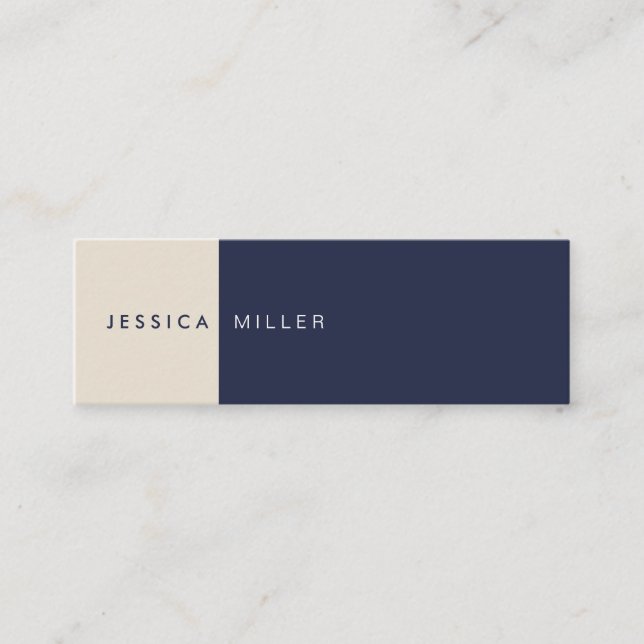Classic Modern Midnight Blue & Beige Social Media Mini Business Card (Front)