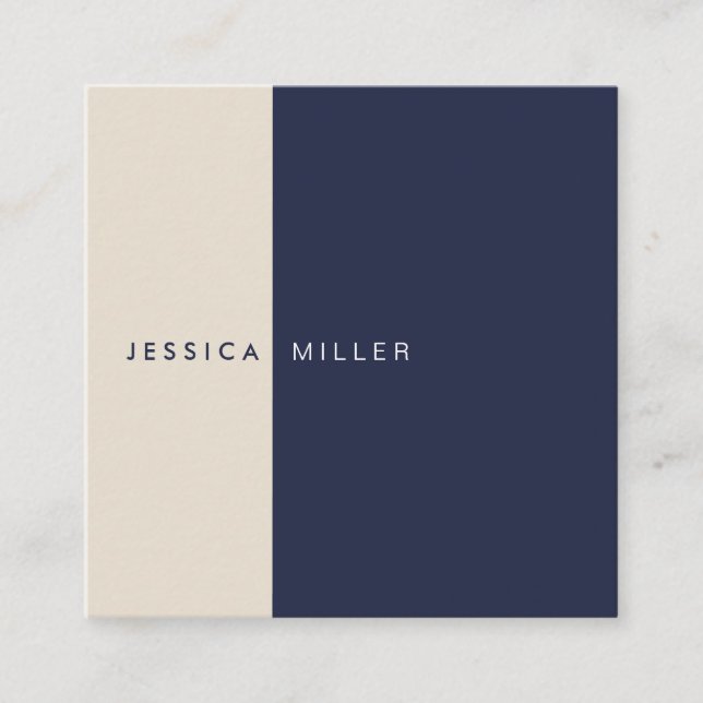 Classic Modern Midnight Blue & Beige Social Media Square Business Card (Front)