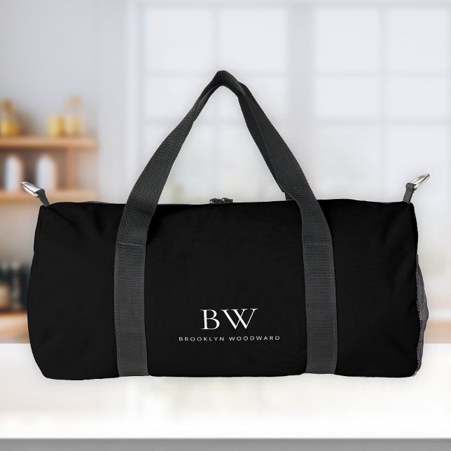 Classic Modern Minimal Black White Monogram  Duffle Bag (Creator Uploaded)