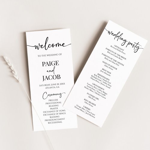 Classic Modern Minimal Minimalist Simple Wedding Program