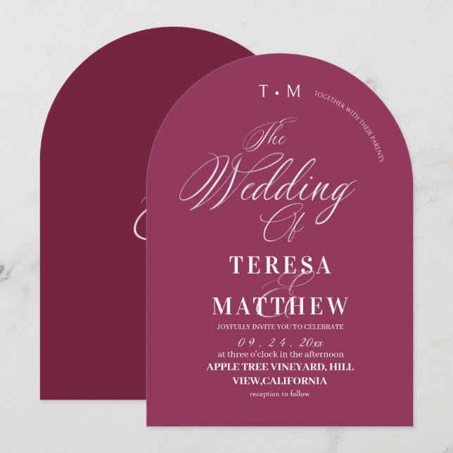 Classic Modern Minimal Pink Wedding  Invitation (Front/Back)