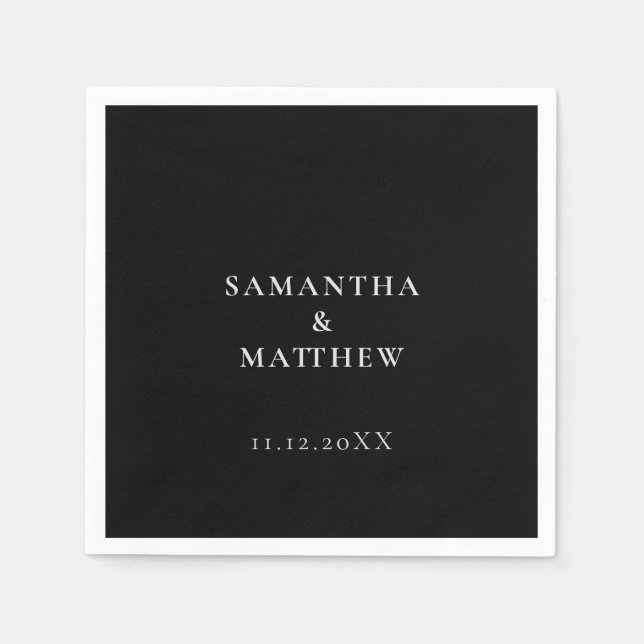 Classic Modern Minimalist Black Wedding Napkins (Front)