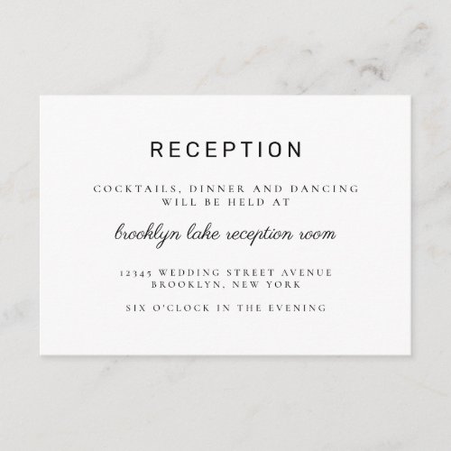 Classic Modern Minimalist Black Wedding Reception Enclosure Card