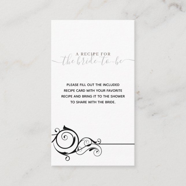 Classic Modern Minimalist Bridal Shower Recipe Enclosure Card (Front)