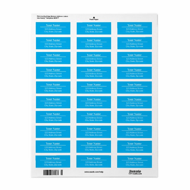 Classic Modern Minimalist Sky Blue Name Address Label (Full Sheet)