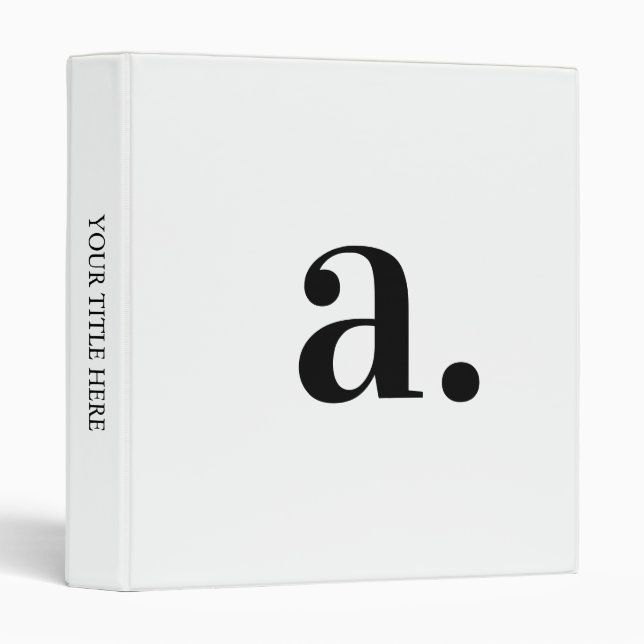 Classic Modern Monogram Black White Minimalist  3 Ring Binder (Front/Spine)