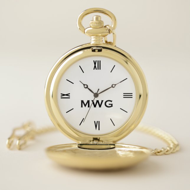 Classic Modern Monogram Monogrammed Men's Pocket Watch (Inside)