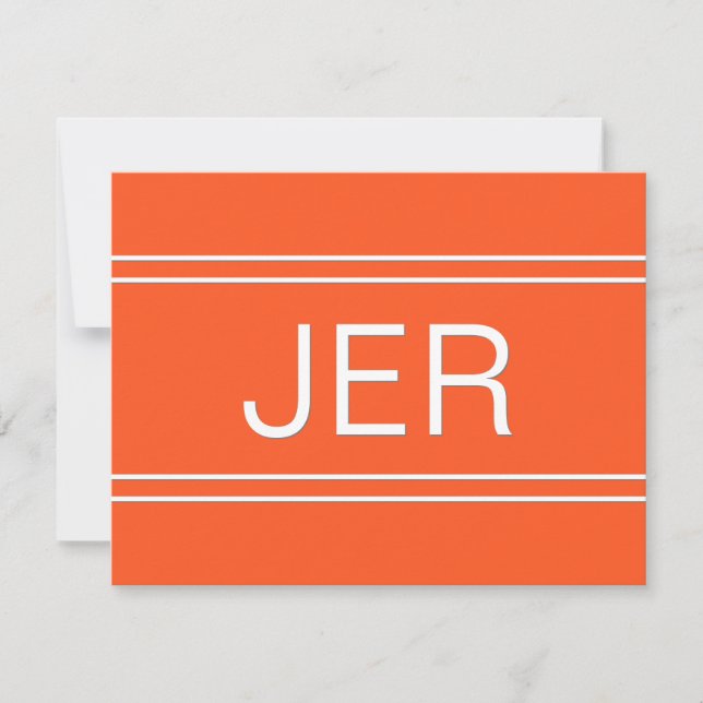 Classic Modern Monogrammed Name Initials Orange Note Card (Front)