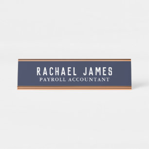 Classic Modern Navy and White Office Employee Desk Name Plate