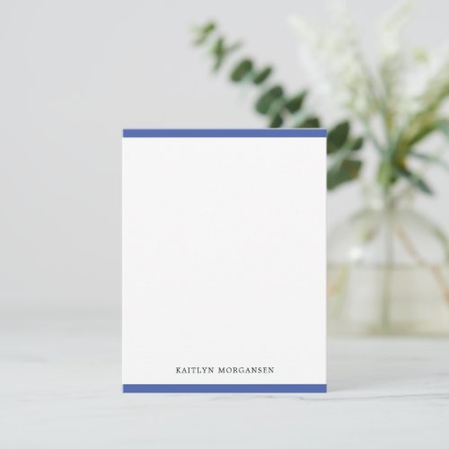 Classic Modern Navy Blue Border Personalized Note Card