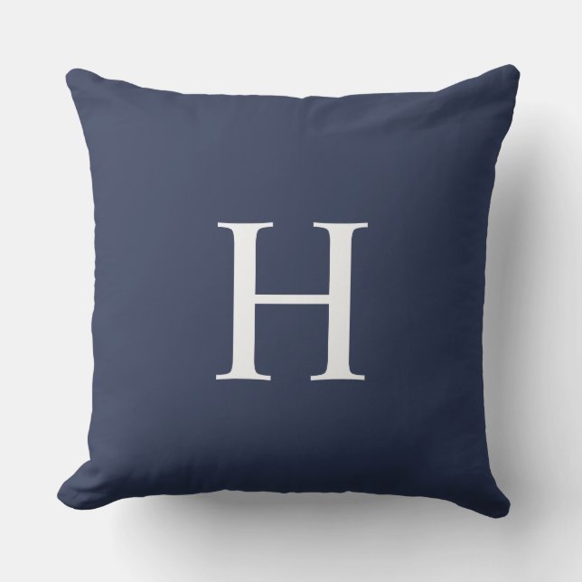 Classic Modern Navy Blue Monogram Outdoor Pillow (Front)