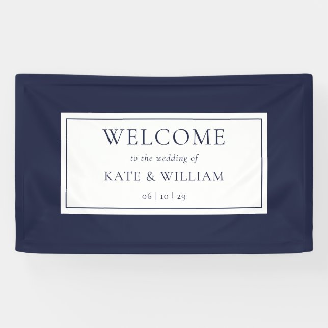 Classic Modern Navy Blue Wedding Welcome Banner (Horizontal)