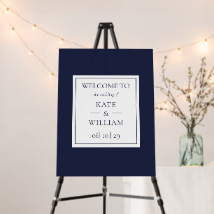 Classic Modern Navy Blue Wedding Welcome Sign