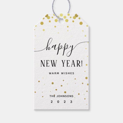 Classic Modern New Year Holiday Gold Confetti  Gift Tags