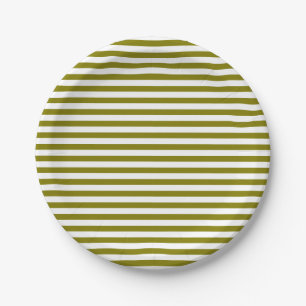Classic Modern Olive Green and White Striped Paper Plates