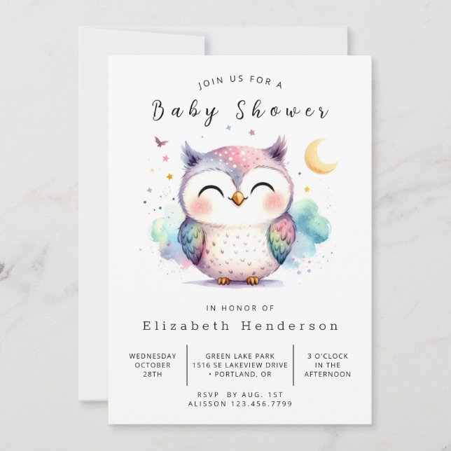 Classic Modern Owl Baby Shower Invitation (Front)