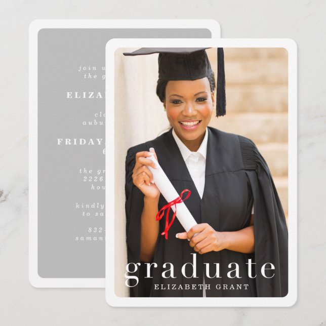 Classic Modern Photo Graduation Announcement (Front/Back)