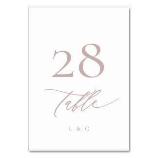 Classic Modern Pink Taupe Calligraphy Wedding Table Number
