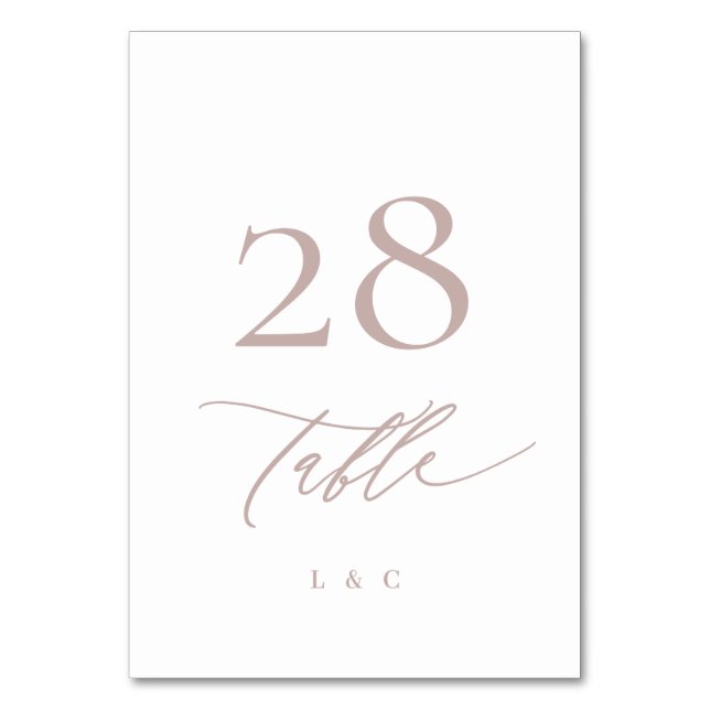 Classic Modern Pink Taupe Calligraphy Wedding Table Number (Front)