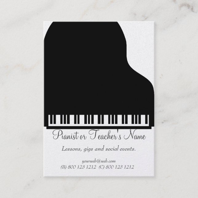 Classic Modern Professional  Black White Piano Business Card (Front)