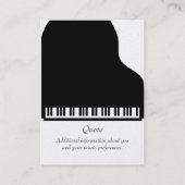 Classic Modern Professional  Black White Piano Business Card (Back)