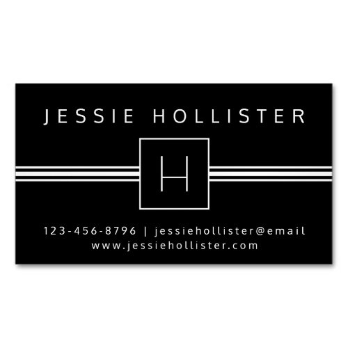 Classic Modern Professional Monogram Black  White Business Card Magnet