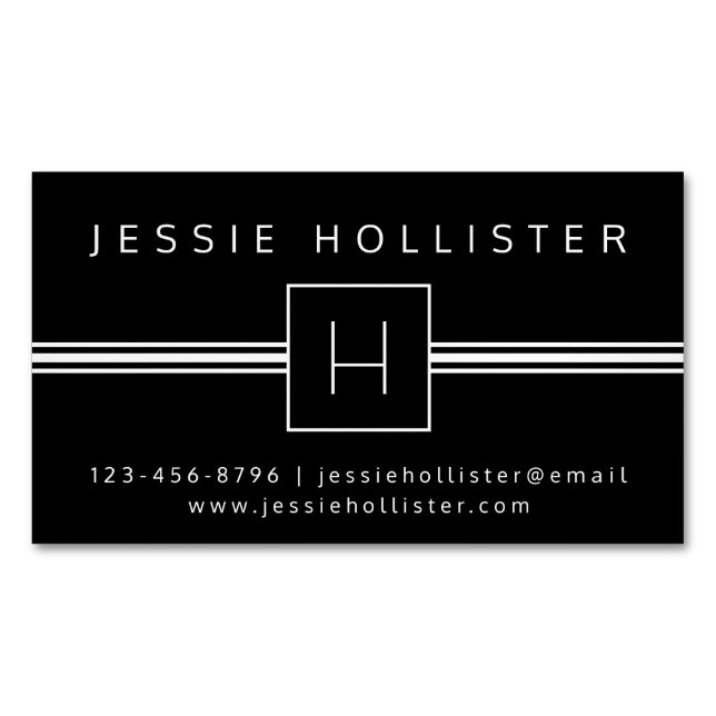 Classic Modern Professional Monogram Black & White Business Card Magnet (Front)