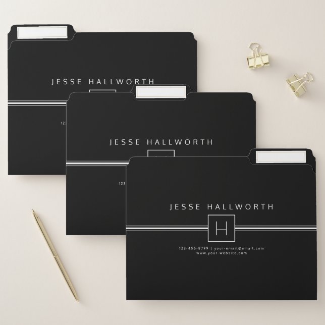 Classic Modern Professional Monogram Black & White File Folder (Set)