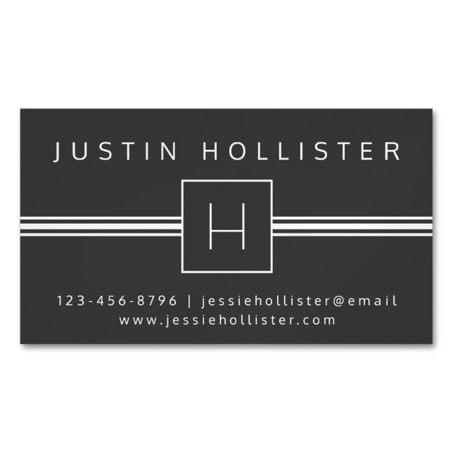 Classic Modern Professional Monogram | Dark Grey Business Card Magnet (Front)