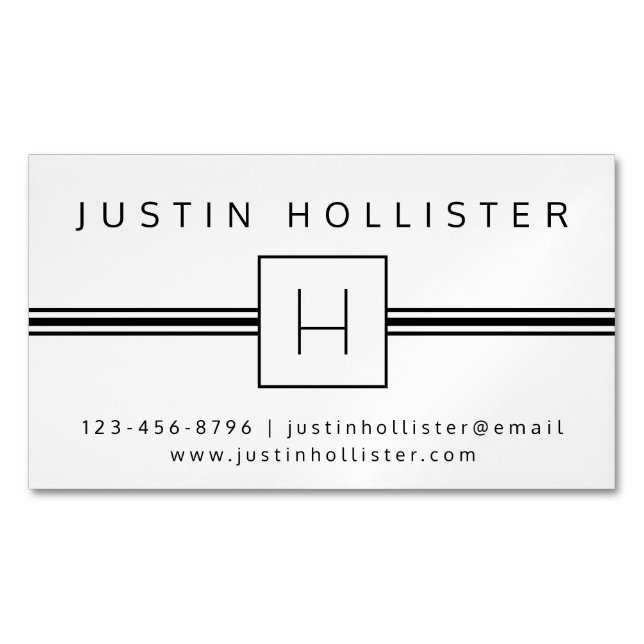 Classic Modern Professional Monogram White & Black Business Card Magnet (Front)