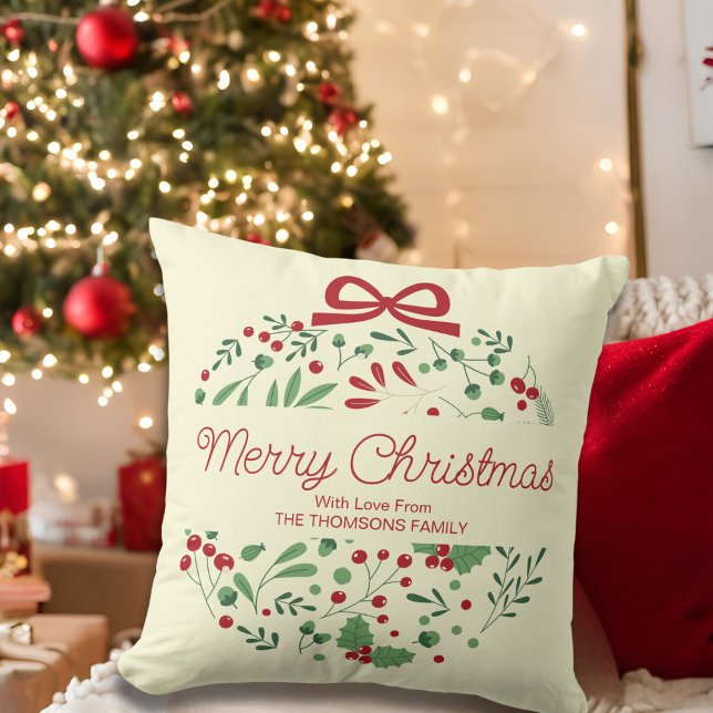 Classic Modern Red Green Floral Berries Christmas  Throw Pillow (Creator Uploaded)