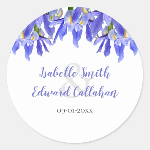 Classic Modern Royal Blue Iris Floral Wedding Classic Round Sticker