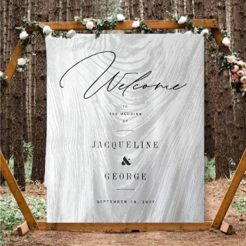 Classic Modern Rustic Wood Winter Wedding Welcome Tapestry by fatfatin_box at Zazzle