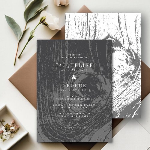 Classic Modern Rustic Woodgrain Winter Wedding Invitation