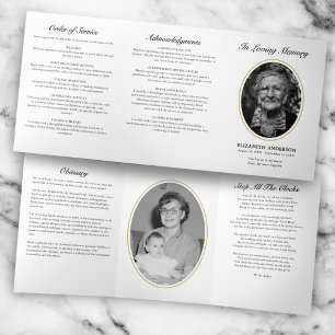 Classic Modern Script 2-Photo Funeral Tri-Fold Program