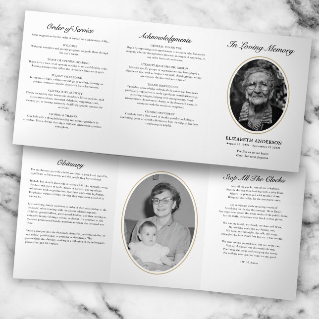 Classic Modern Script 2-Photo Funeral Tri-Fold Program (Creator Uploaded)