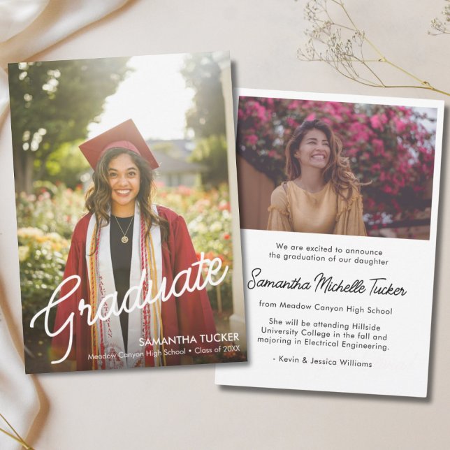 Classic Modern Script 2 Photo Graduation Announcement (Classic Graduation Announcement)