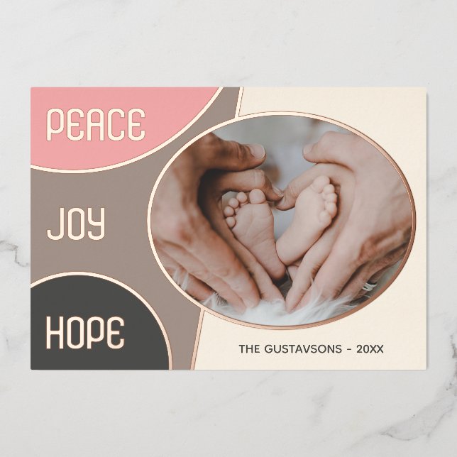 Classic Modern Seasons Greetings Rose Gold Foil Holiday Card (Front)