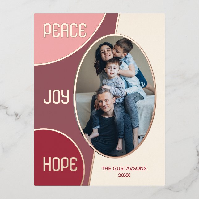 Classic Modern Seasons Greetings Rose Gold Foil Holiday Postcard (Front)