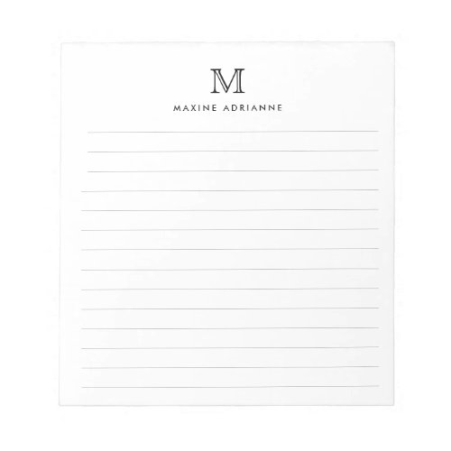 Classic Modern Simple Basic Black Monogram Lined N Notepad