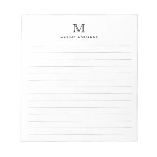 Classic Modern Simple Basic Black Monogram Lined Notepad