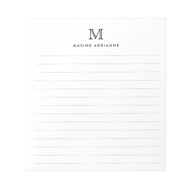 Classic Modern Simple Basic Black Monogram Lined Notepad (Front)