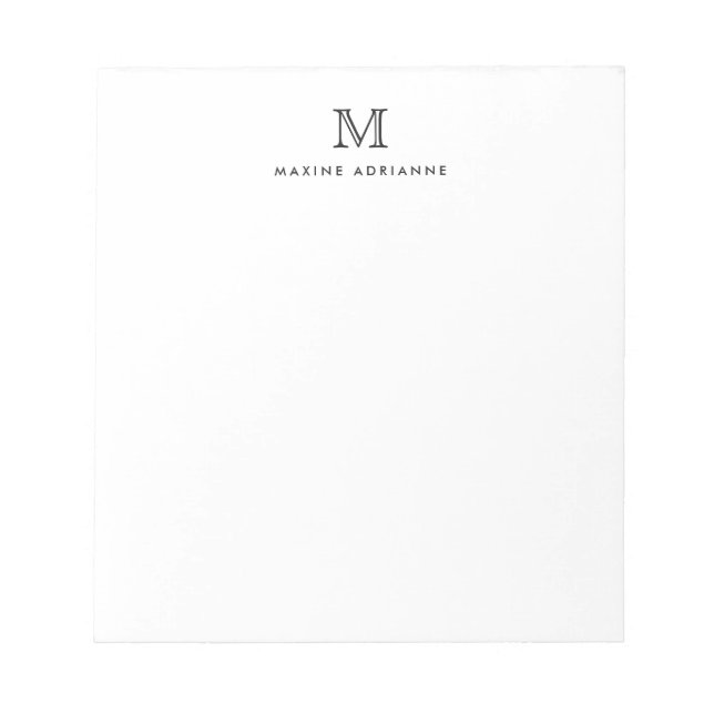 Classic Modern Simple Basic Gray Monogram Initial Notepad (Front)