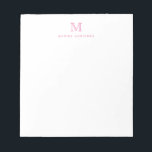 Classic Modern Simple Basic Pink Monogram Initial Notepad<br><div class="desc">The design features a personalized monogram initial and name in a simple and modern typographic font.</div>
