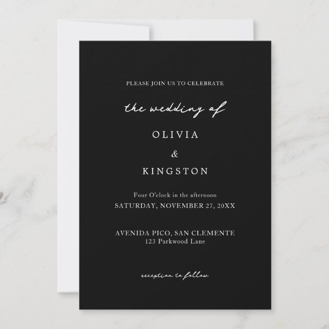 Classic Modern Simple Black White Wedding Invitation (Front)