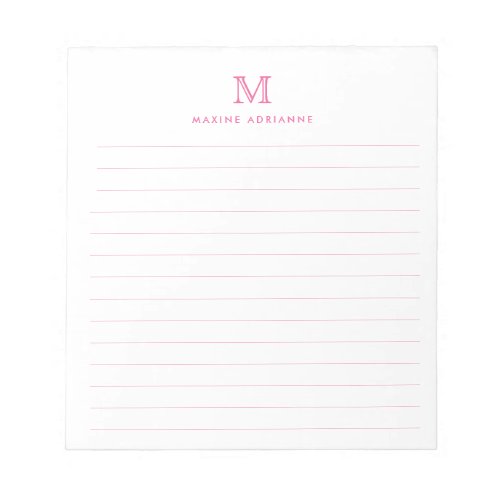 Classic Modern Simple Blush Pink Monogram Lined Notepad