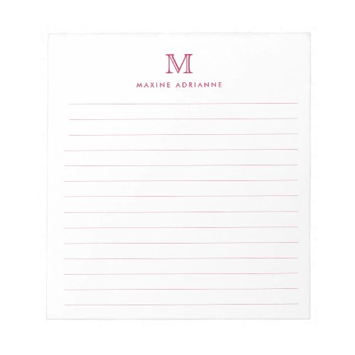 Classic Modern Simple Burgundy Red Monogram Lined Notepad