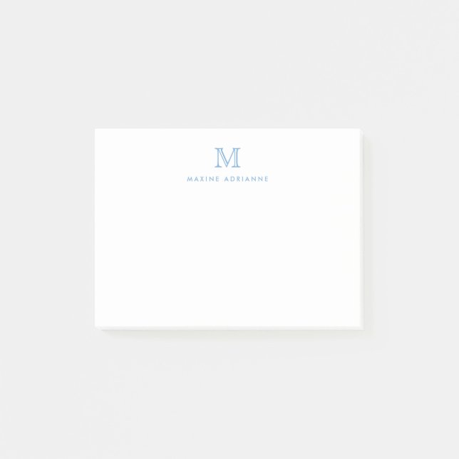 Classic Modern Simple Clean Dusty Blue Monogram Post-it Notes (Front)