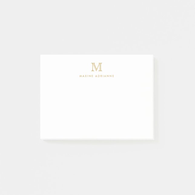 Classic Modern Simple Clean Faux Gold Monogram Post-it Notes (Front)